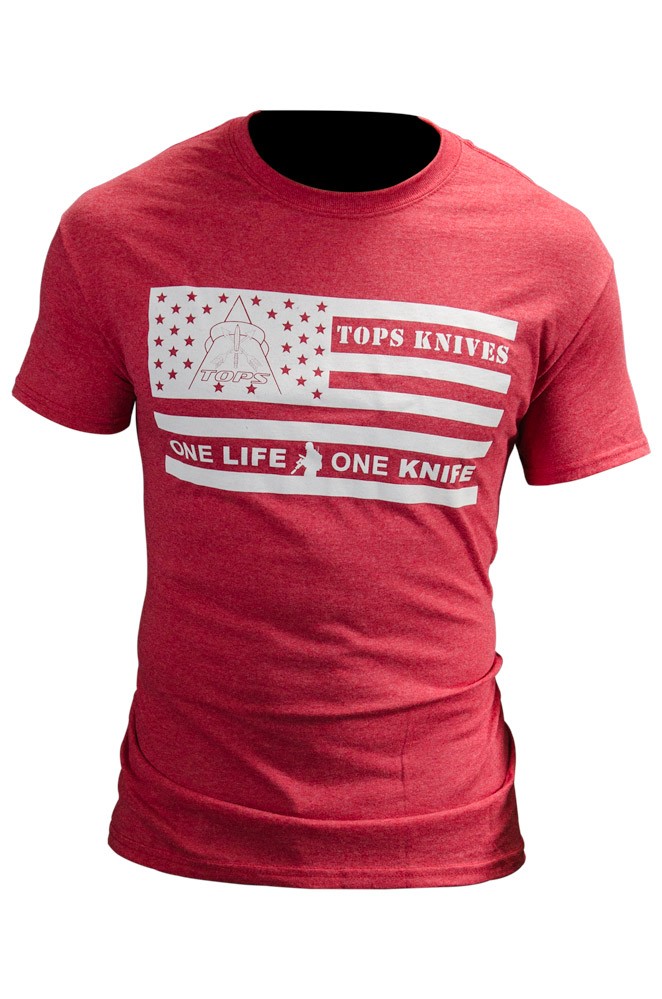 Flag Logo Tee Red Apparel TOPS Knives Tactical OPS USA