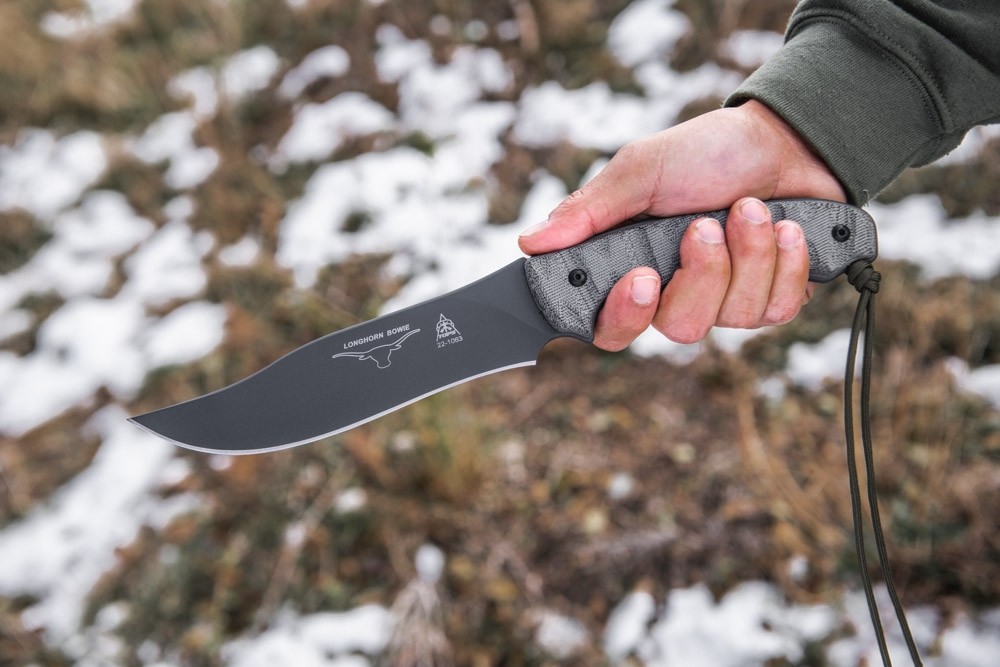 Longhorn Bowie Black River Wash with Rocky Mountain Tread Knife - TOPS